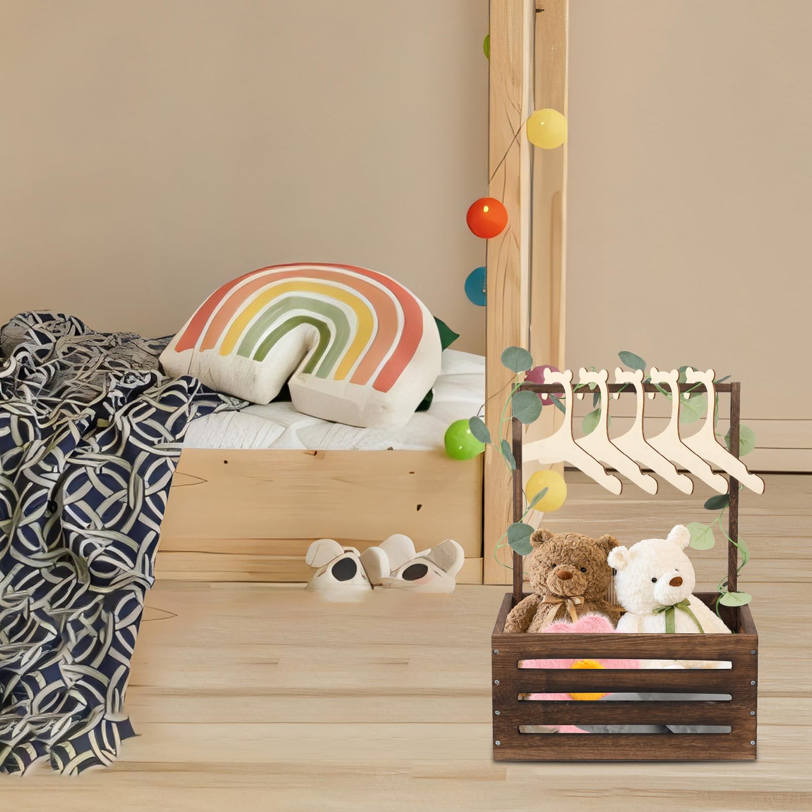 Panier pour cadeaux en bois, pour fête prénatale, avec 5 cintres, panier pour bébé avec poignée, panier cadeau de fête prénatale en bois, panier à linge, cadeau de fête prénatale (style 6)