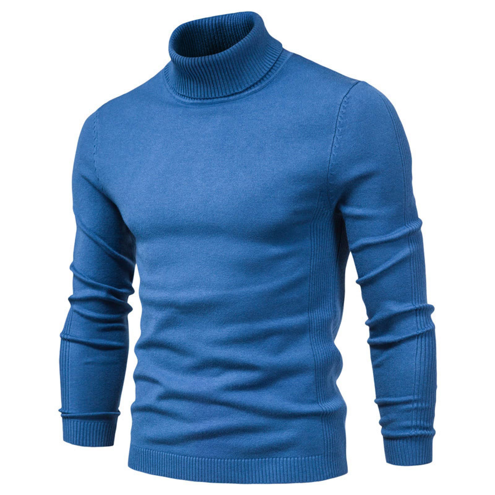 Pull col roulé homme bleu chaud anti-froid tricot côtelé extensible confortable taille S