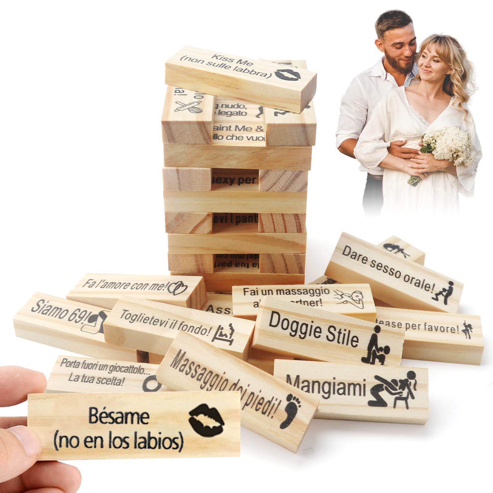 48 Pezzi Italiano Gioco Super Naughty Block Tower,Lust Tower Blocchi,Torre A Blocchi Di Coppia Giochi Di Coppia,Giochi Erotiici Coppie,Giochi di Coppia for Adulti