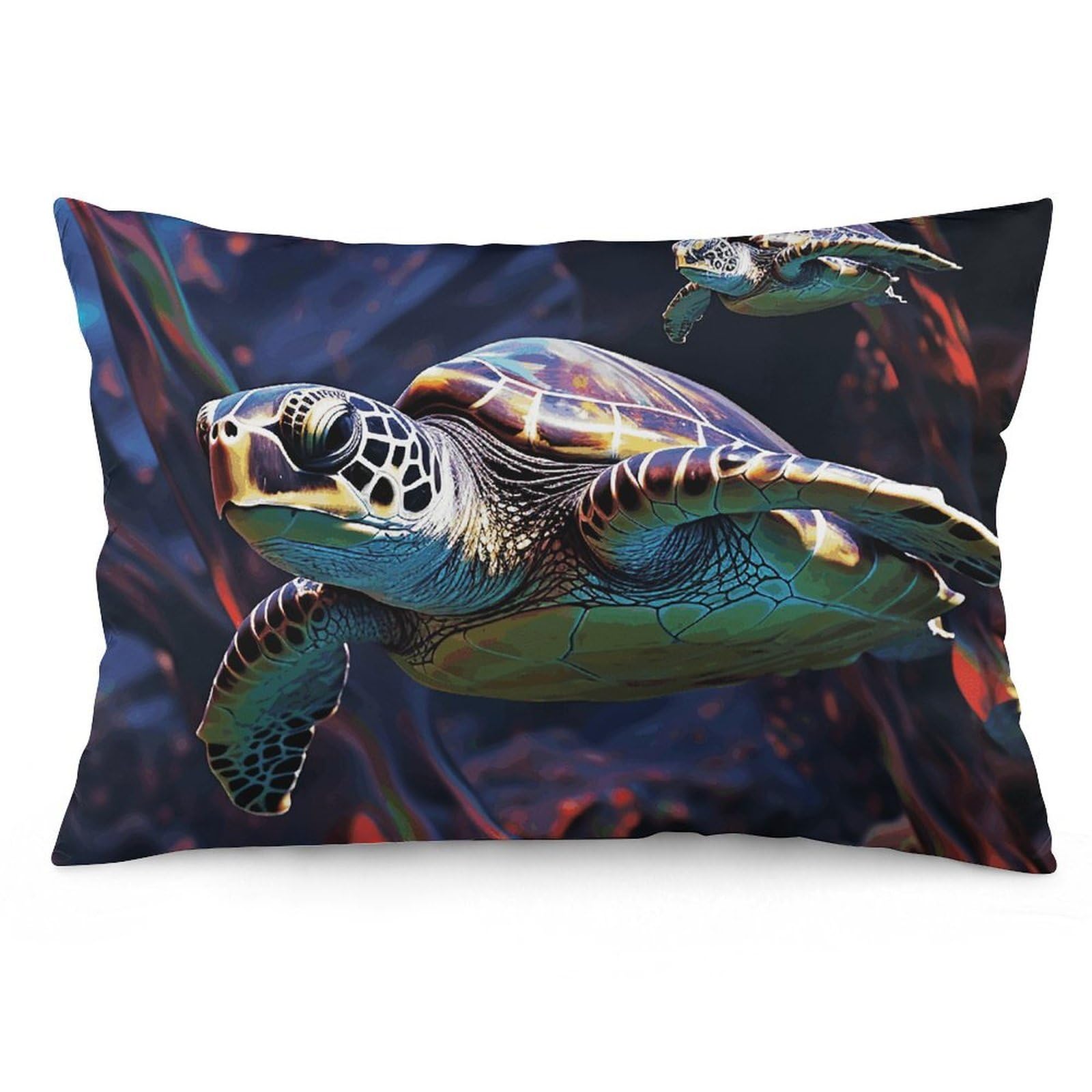 2 Pack Pillow Cases for Hair and Skin, Soft Breathable Pillow Case Covers with Hidden Zipper, A Colorful Tropical Sea Turtle Pillowcase 12 "x20 Pillow Covers for Sleeping Gift