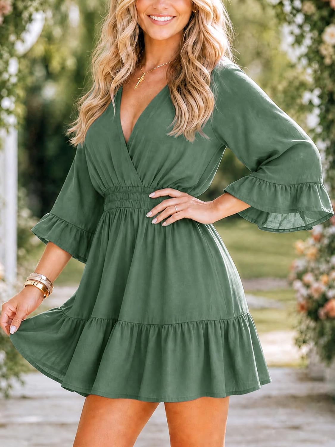 Aoysky Womens V Neck Casual Dresses Summer Cute Mini Short Western Dress image 4