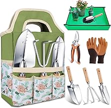 Kynup Garden Tools Set, 7-Piece Heavy-Duty Stainless Steel Gardening Kit with Gardening Gloves & Tote Bag, Ergonomic Wood Handle Hand Tools for Planting, Weeding, Trimming, for Gardeners