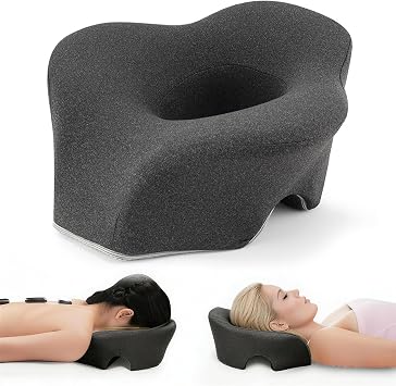 Face Down Pillow Massage Headrest for Bed, Breathable Dual Exhaust Holes Memory Foam Massage Face Pillows for Professional Massage Table Equipment, Removable Cover Dark Grey