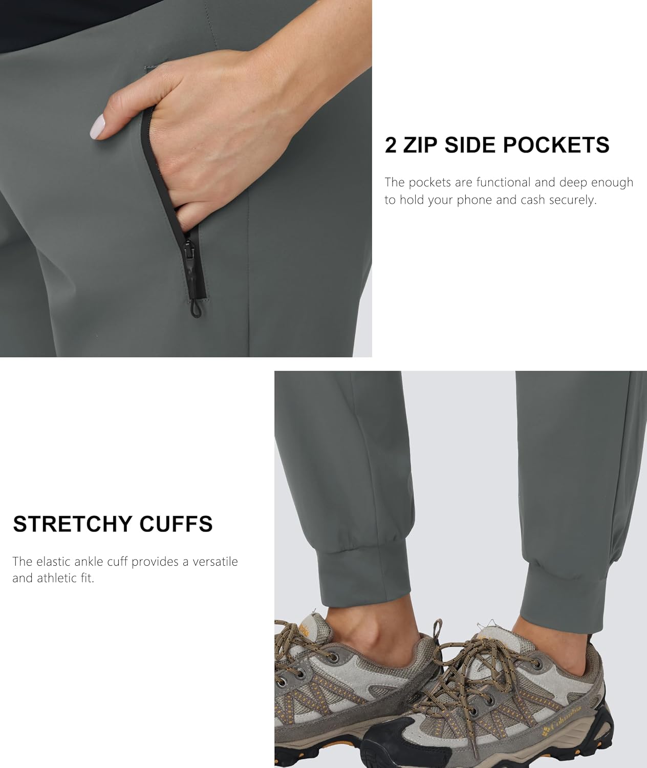 Foucome Women's Maternity Pants Quick Dry Athletic Joggers | Over Belly, Lightweight, Zipper Pockets, Casual Pregnancy Sweatpants