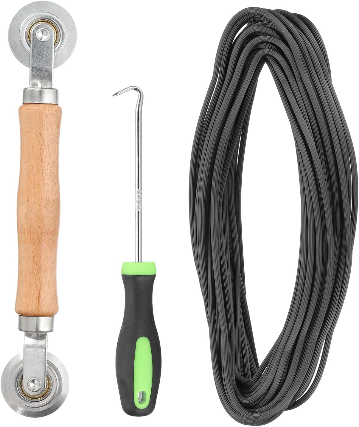 Screen Repair Kit 0.09 x 32.8 ft Window Grille Spline with Roller Tool and Spline Removal Hooks for Patio Door Window Grille Installation and Replacement Black