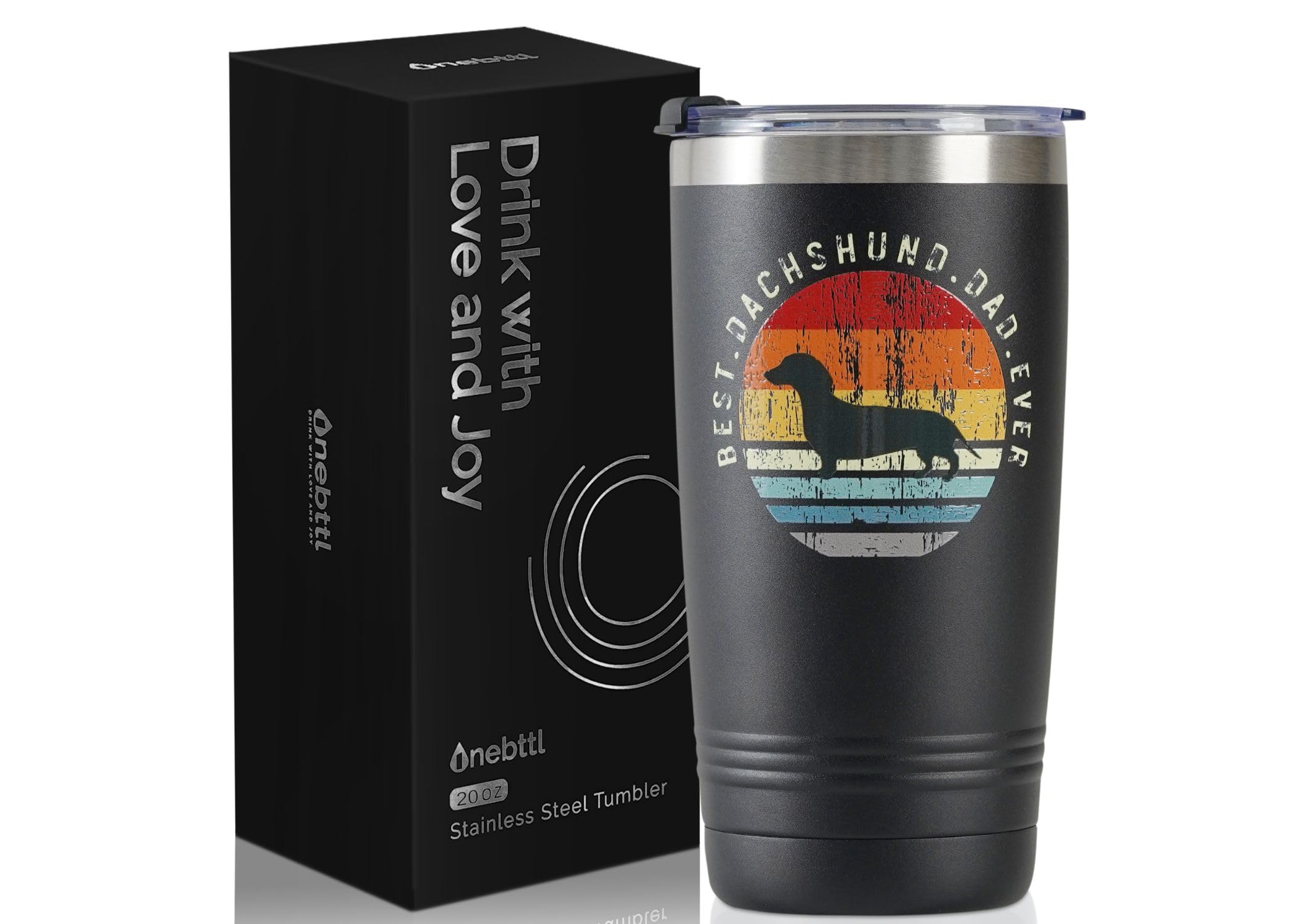 Onebttl Dachshund Gifts for Men - Best Dachshund Dog Dad Ever, Weiner Weenie Dog Lover Owner Stainless Steel 20oz Travel Mug, Black