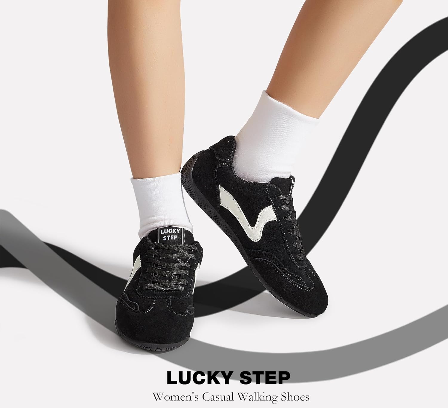 LUCKY STEP Women's Casual Walking Shoes Lifestyle Lightweight Suede Classic Non Slip Trendy Cute Comfortable Running Retro Lace-up Fashion Sneakers - Image 9