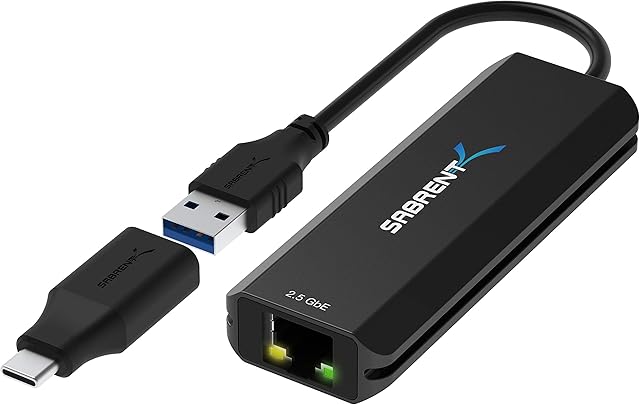 Sabrent USB Type-A or Type-C to 2.5 Gigabit Ethernet Adapter [10/100/1000/2500] (NT-S25G)