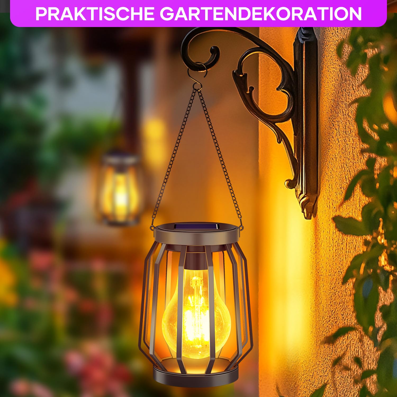 Solarlampen für Außen Hängend, 2 Stück Garten Deko Solarlaterne mit Größer LED Glühbirne, IP65 Wa... Ansicht 5