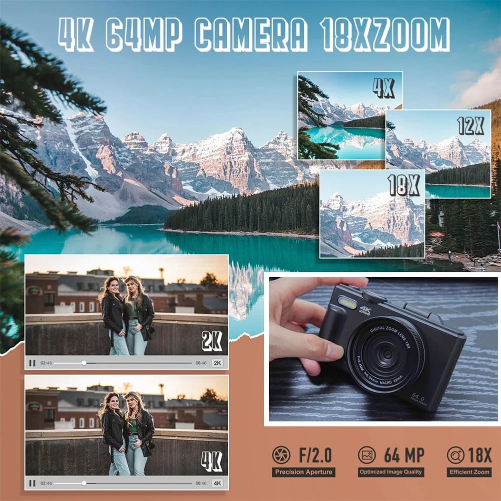 Digitale Fotokamera 4K 18X Digitalzoom 180° Flip Screen Vlog Cam