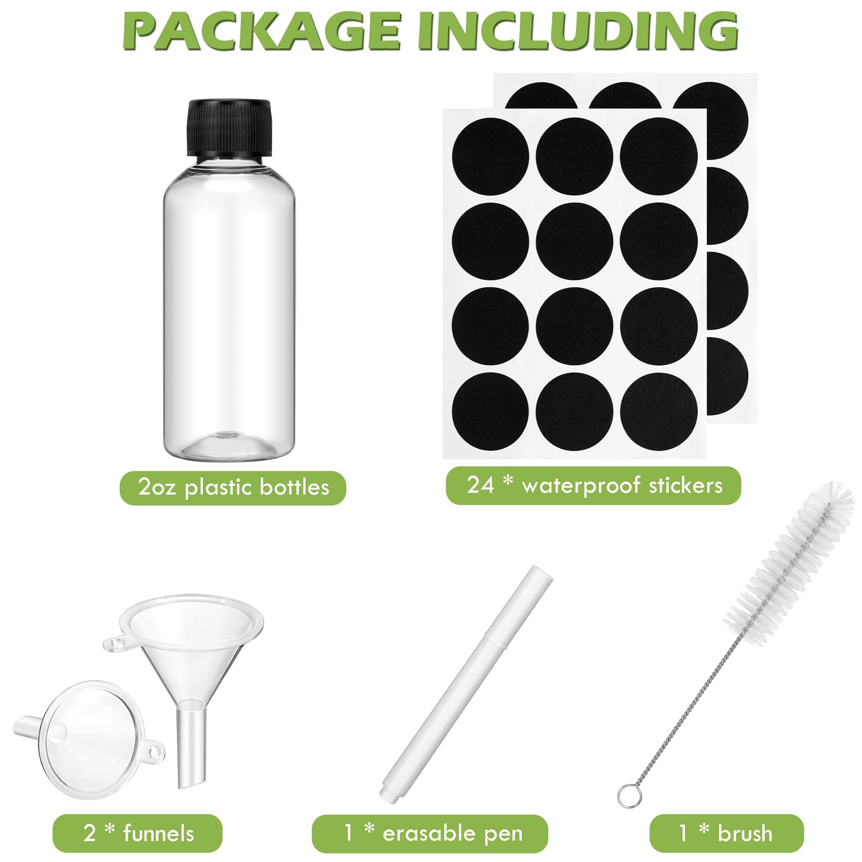 Revahope Mini Reusable Plastic Ginger Shot Bottles 2 oz, 16 Pack - Leakproof Juice Shot Bottles with Lids for Liquid Samples