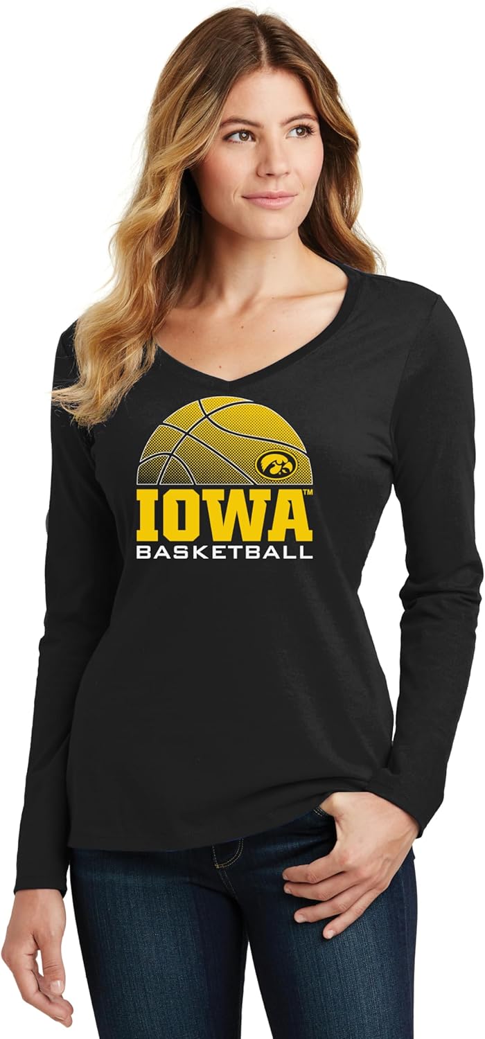 CornBorn Womens Iowa Hawkeyes Shirts | Long Sleeve V-Neck Tees | Choose Your Design