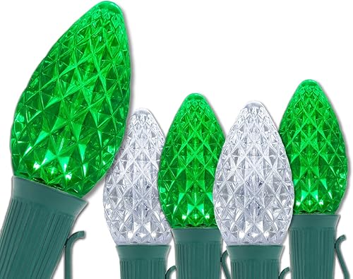 Miniatura 17 de Wintergreen Lighting Juego de 50 luces de Navidad comerciales C7 OptiCore azul y verde – Bombillas LED resistentes para exteriores en cable verde