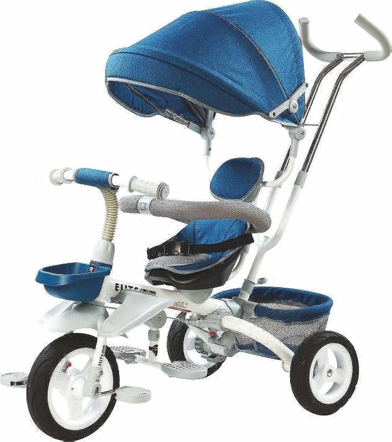 Lovely Baby JY T02 Tricycle, Baby Push Trike, Kids First Bike, Pushchair, with Sun Canopy, Parent Handle & Footrest (Blue)