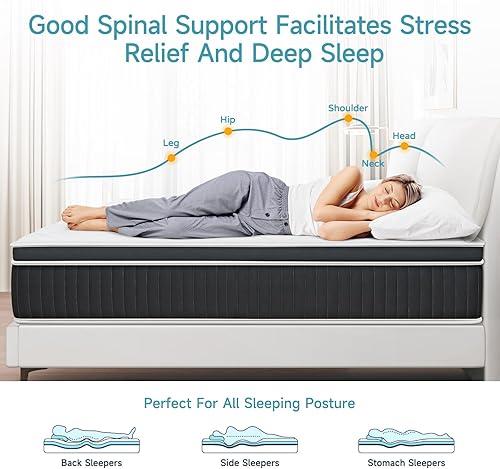 Miniatura 5 de Colchón firme King híbrido de 12 pulgadas tamaño King en una caja, colchón fortalecido King con espuma viscoelástica de gel y resortes individuales