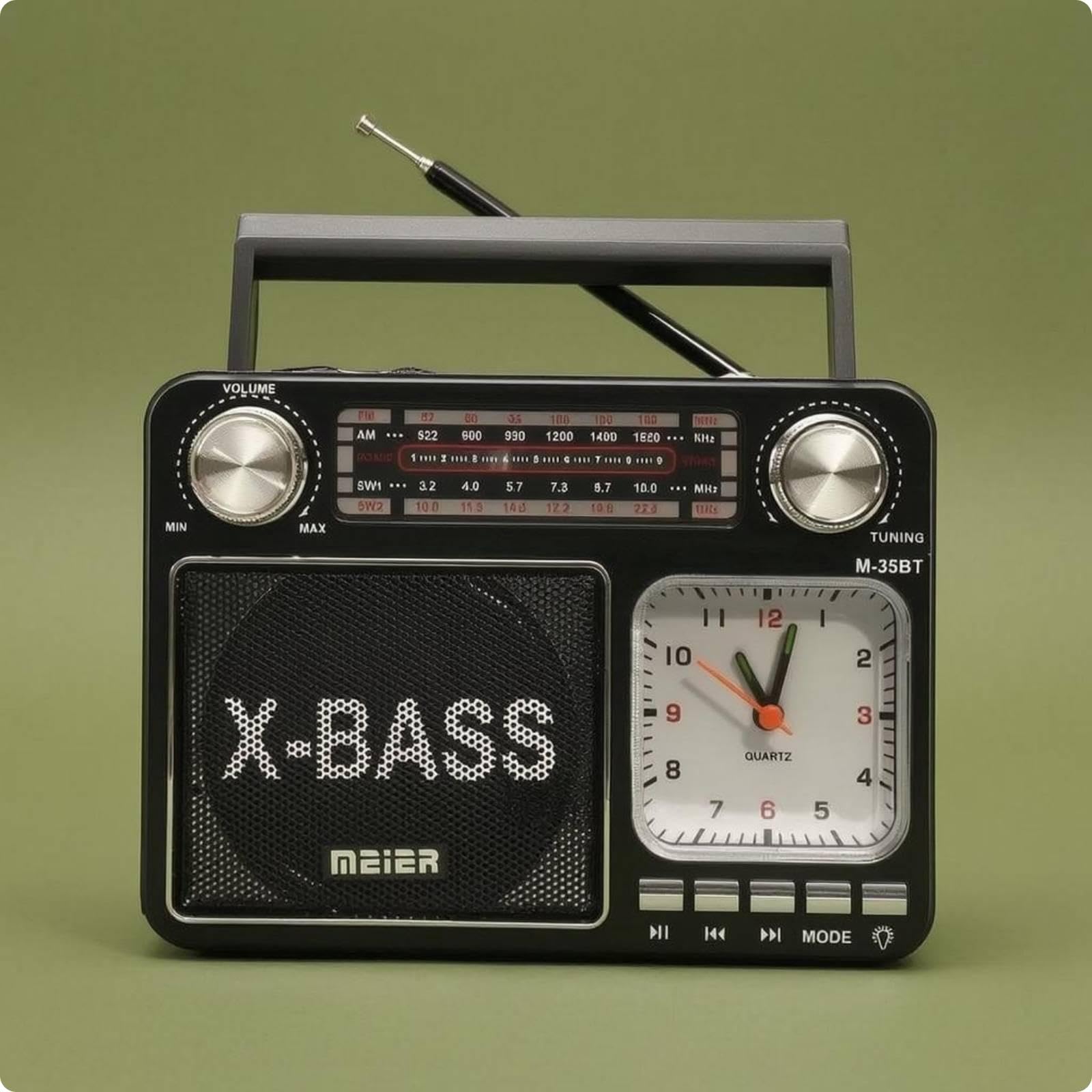 Portable Clock Radio Telescopic Antenna Analog Clock Radio Carry Handle Audio Device Black EU Plug-image-35