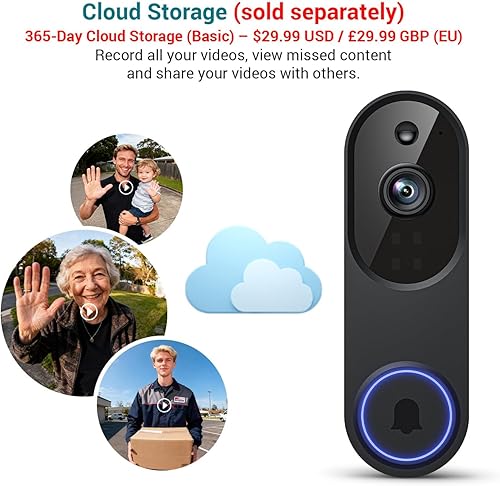 Miniatura 5 de Cámara de timbre de video inteligente inalámbrica, receptor de timbre incluido, vista en vivo, detección humana AI, WiFi 2.4G, visión nocturna,