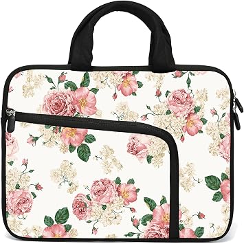 11.6" 12.2 inches Laptop Sleeve Chromebook Case Ultrabook Case Notebook PC Messenger Bag Tablet Neoprene Handle Sleeve for Adult Men Women, Two Pockets Pink Roses