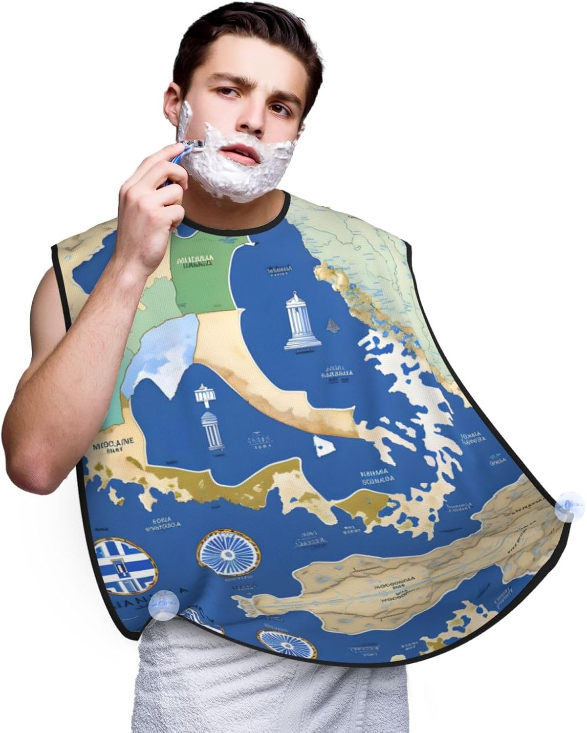 Greece Map Print Beard Bib Apron, Shaving Apron For Dad, Men'S Hair Catcher For Shaving Best Gifts For Dad