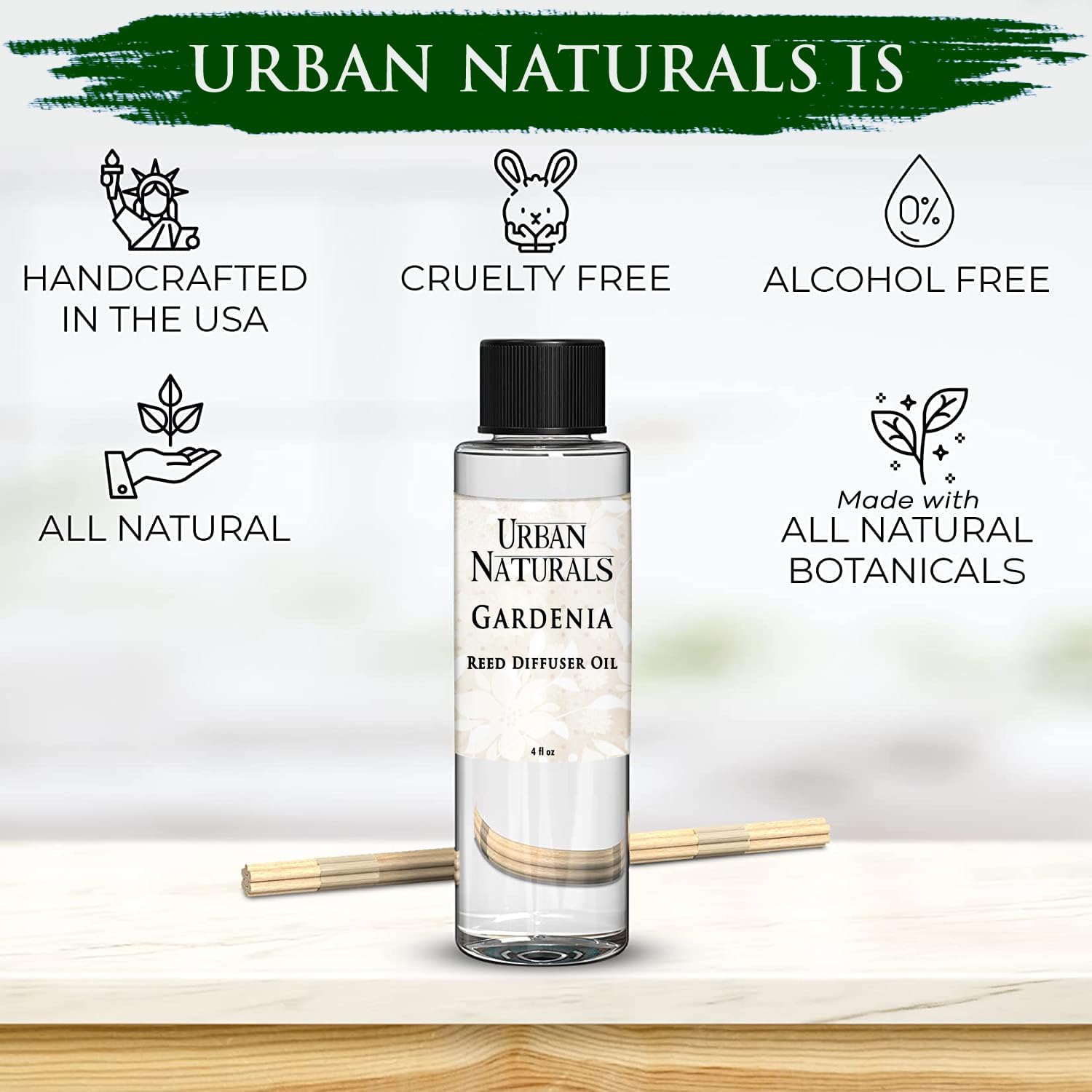 Urban Naturals Gardenia Scented Oil Reed Diffuser Refill | Includes a Free Set of Reed Sticks! Jasmine, Ylang Ylang, Tuberose & Amber Notes, 4 oz (2 Pack) - Image 3