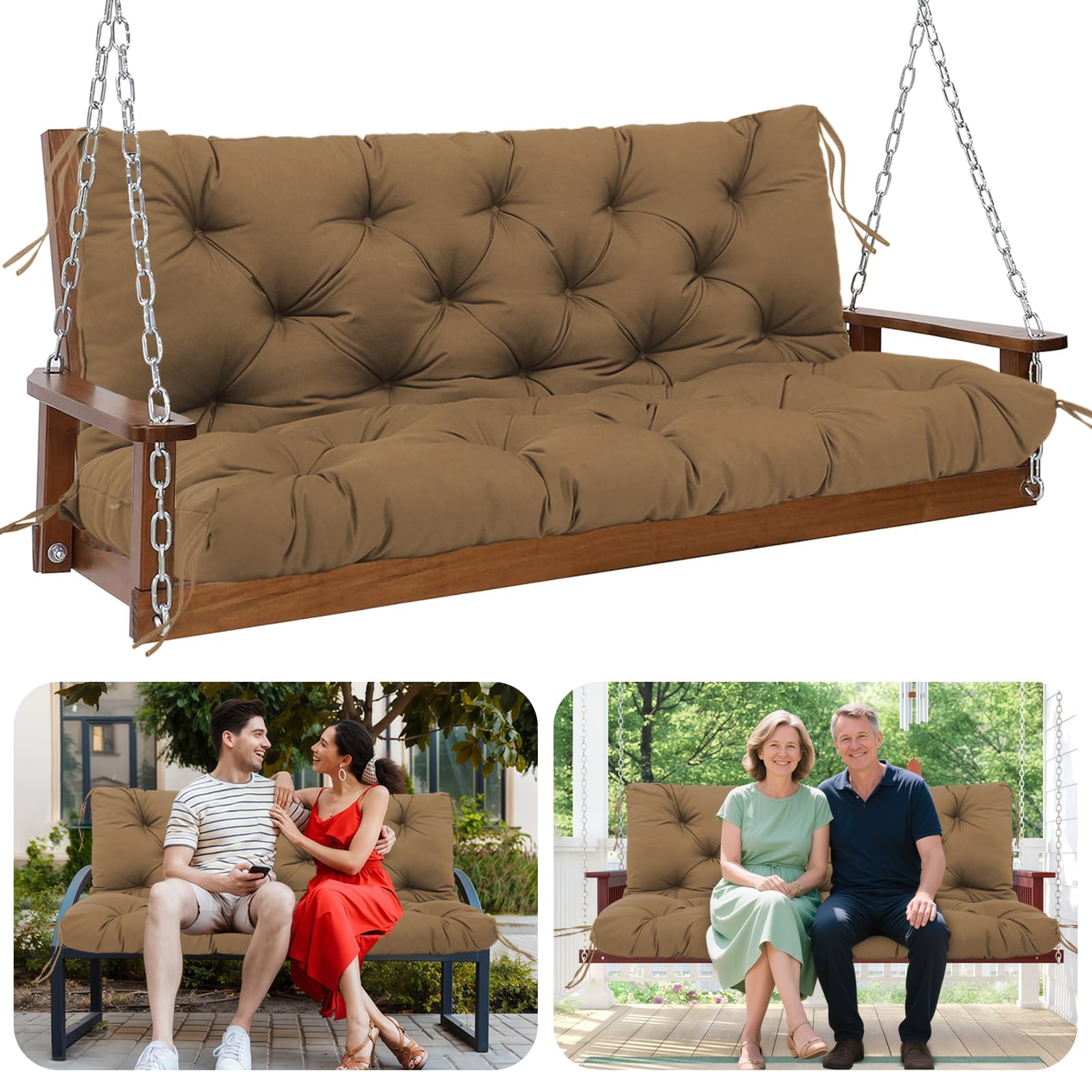 GPCHZM Cuscino per dondolo Hollywood, impermeabile, 150 cm, ispessito (12,5 cm), con schienale, per dondolo Hollywood, panca da giardino, terrazza, cortile, prato, veranda