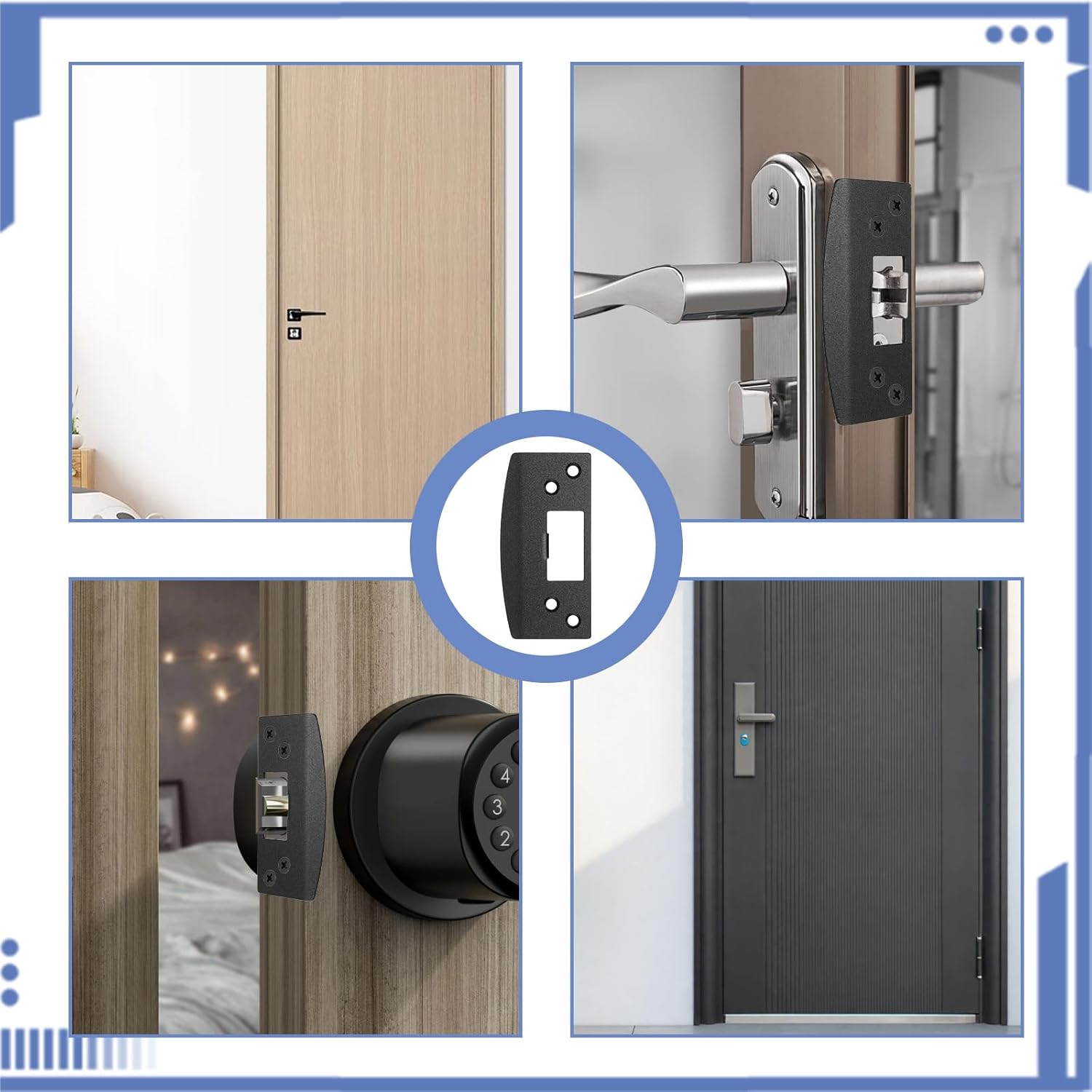 Strike Plate, Oversized Door Strike Plate with Large Hole Heavy Duty Version Door Reinforcement Plates for Interior Doors Cover Worn Jamb Slot Black