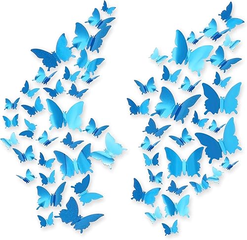 60 calcomanías de mariposa de espejo, decoraciones de mariposa 3D extraíbles de CAYUDEN calcomanías de pared mariposas azules, decoración de pared,