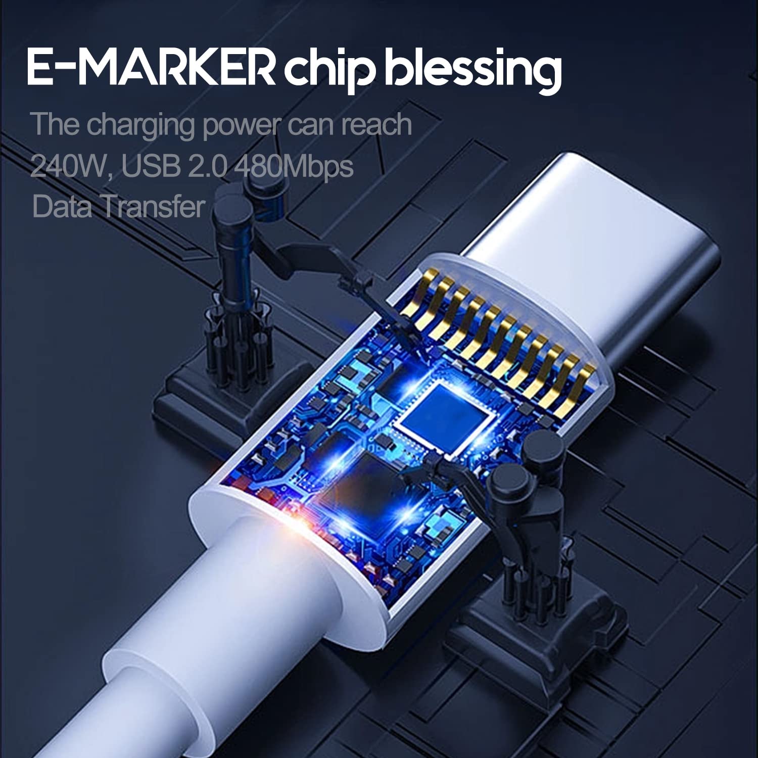 Câble USB-C Vers USB-C 240W - Données USB 2.0 (480 Mbps), Longueur 1m Ou 2m