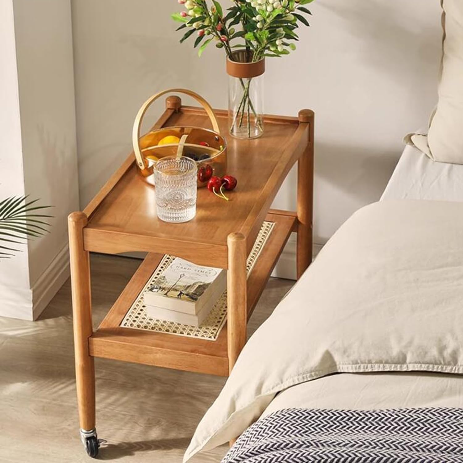Aimery Office End Table Mobile 2 Tier Sofa Side Table, Square Coffee Table with Shelves, End Table for Dining Room Living Room Kitchen