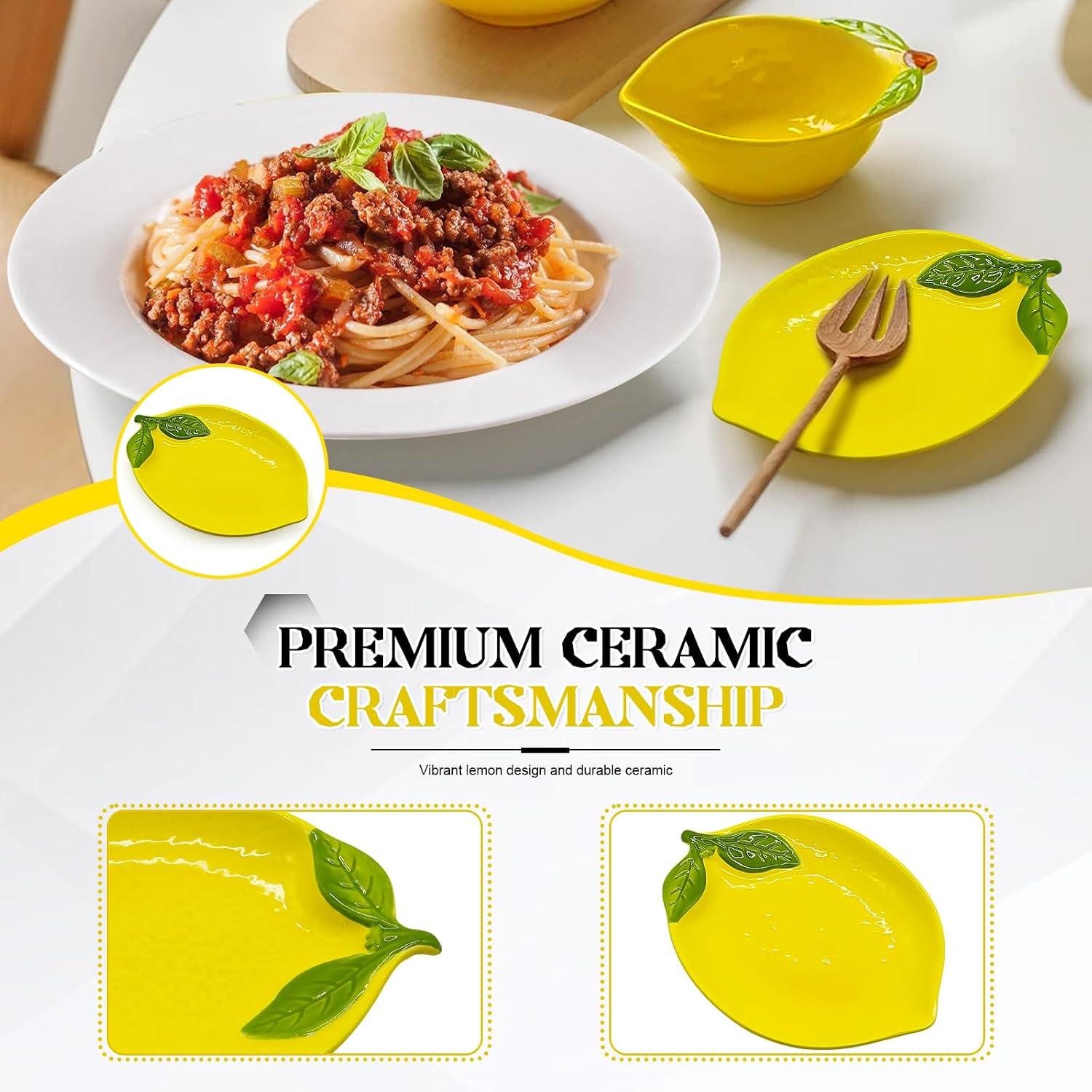 Lemon Spoon Rest for Stove Top, 6 x 4.2 Inch Ceramic Spoon Rest, Dishwasher Safe, Lemon Decor, Yellow Kitchen Accessories