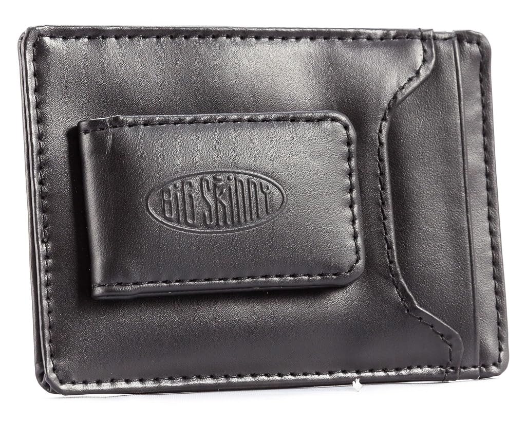 Men's Leather Magnetic Money Clip Slim Wallet, Holds Up to 12 Cards, Black
