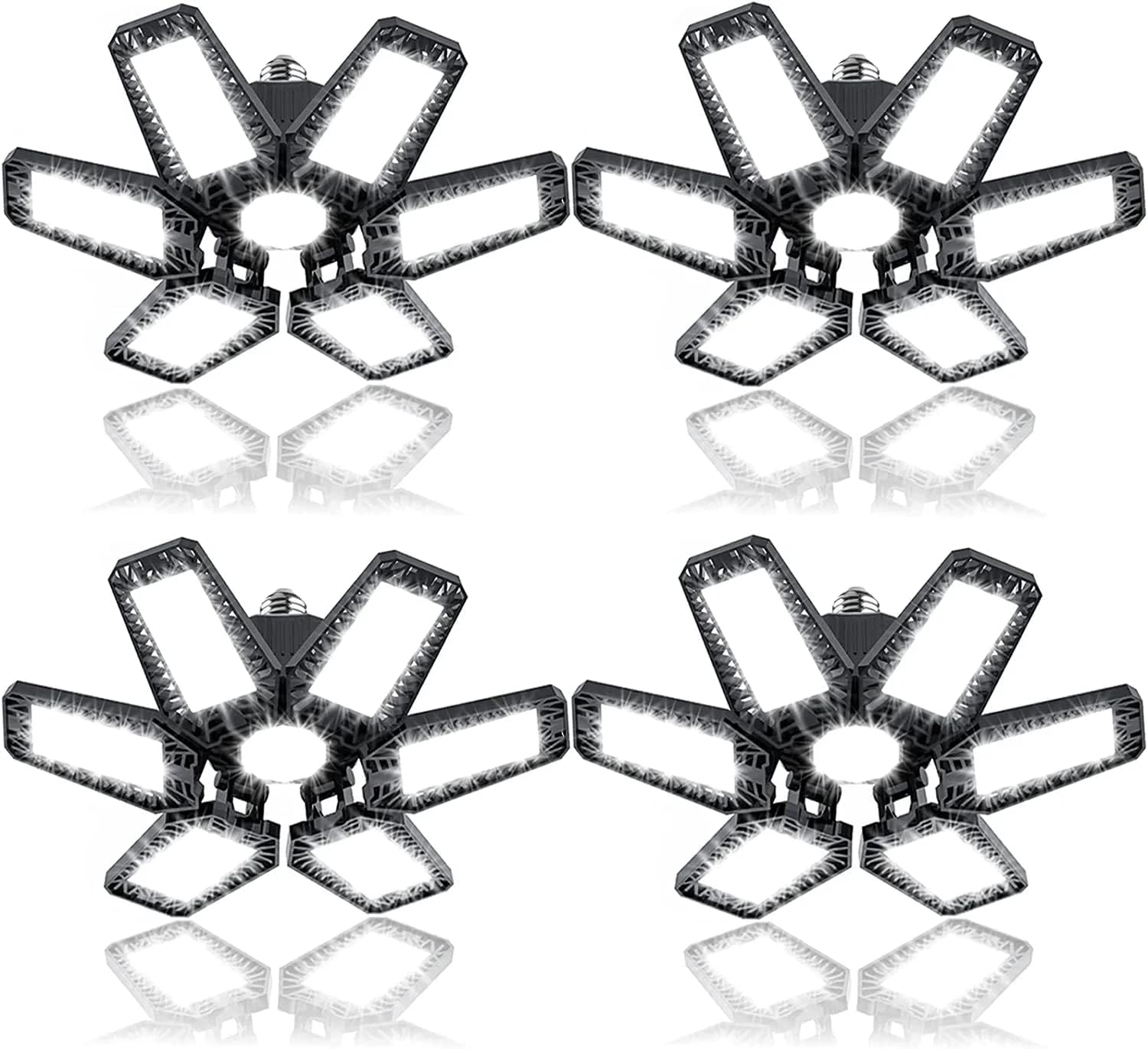 YIQIBRO Garagenlampe LED 185W 18500LM 4 Stück - 6500K Garagenlampe Werkstattlampe mit 6+1 Verstellbaren Paneelen, E26/E27 LED Garagenbeleuchtung Kellerleuchte für Garage, Werkstatt, Keller