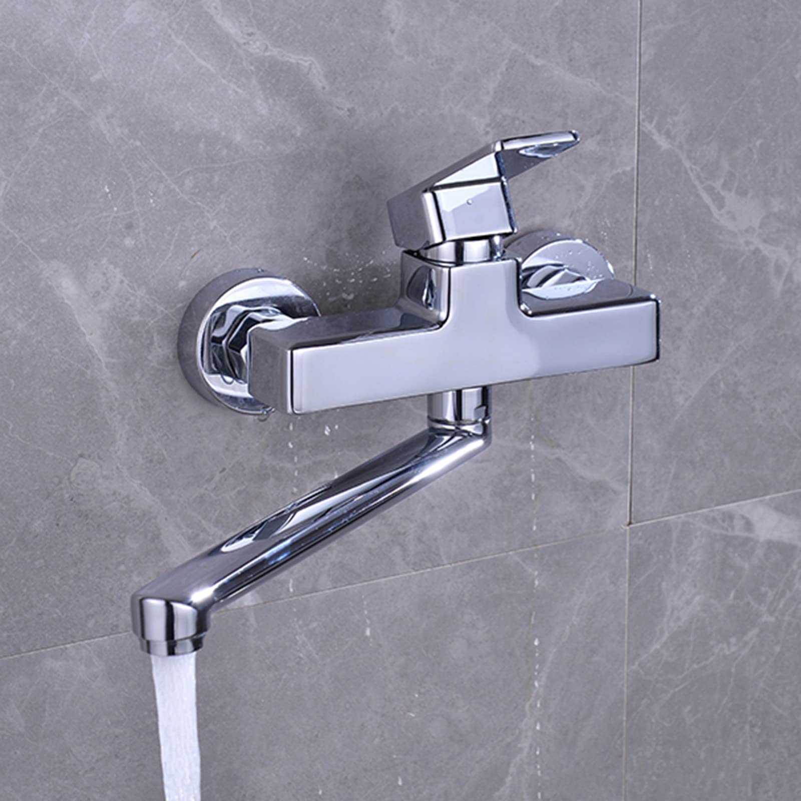 Grifo De Fregadero Cocina Cromo Montado En La Pared Giratorio Latón Caliente Y Frío-30Cm(20CM)