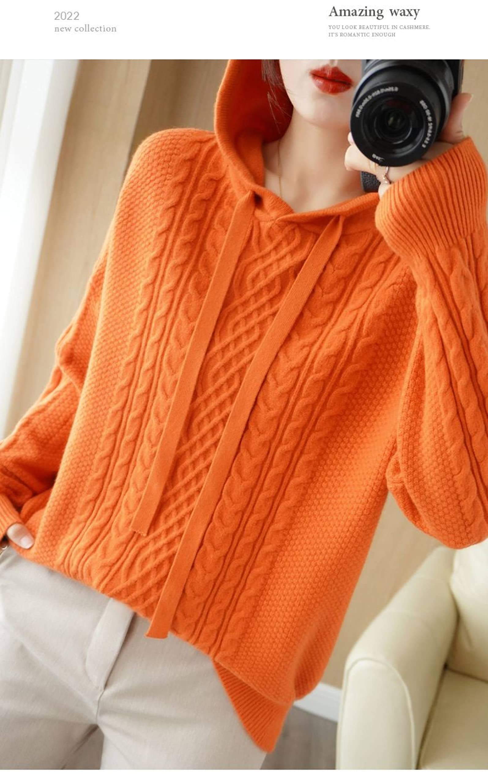 Sudaderas De Color Sólido De Manga Larga Sueltas De Otoño E Invierno - Jersey Con Capucha De Botón De Moda, Sudaderas Con Capucha De Punto Casual Para Mujeres Camisa De Fondo Dibujar, Camisetas Co