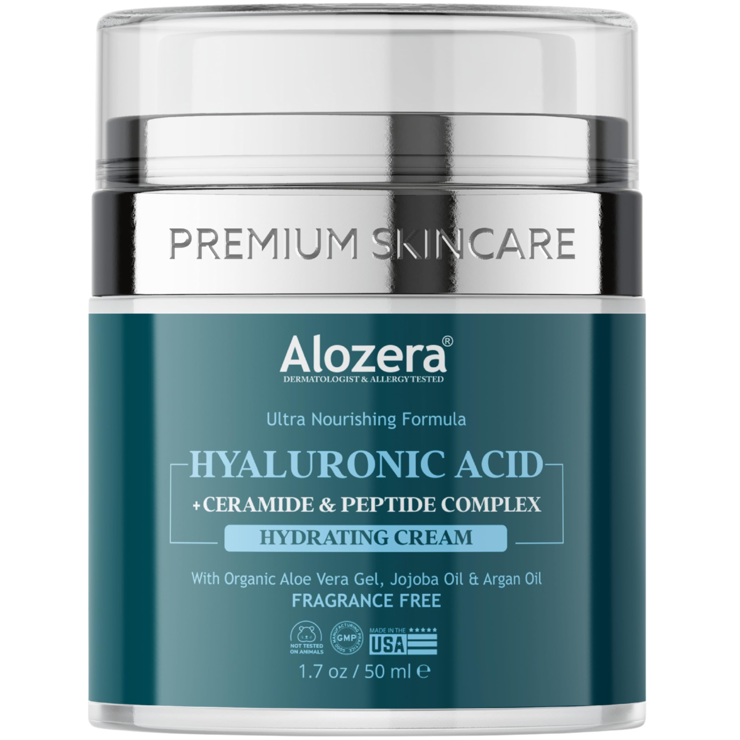Alozera Hyaluronic Acid Moisturizer Face Cream – Deep Hydration for Dry Skin, Long-Lasting Moisture, Skin Barrier Support, Ultra-Nourishing Formula for Daily Use, Made in the USA, 1.7 oz.
