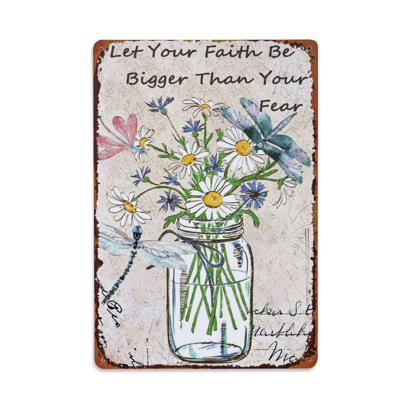 Jdfenggu Vintage Flowers In Jar With Dragonflies Retro Metal Tin Sign, Decor Art Poster For Bar, Home, Man Cave, Kitchen, Laundry Room Gift 8X12inch