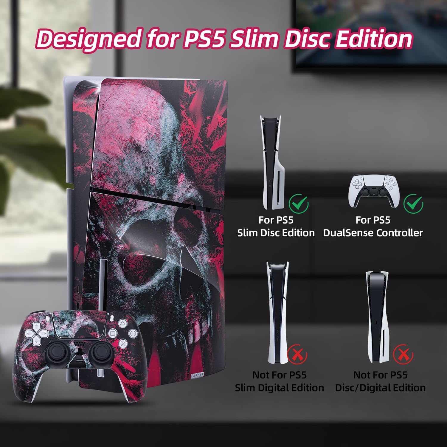 Mcbazel Calcomanías de la Serie Pattern Pegatinas de Vinilo Solo para PS5 Slim Disc Edition - Cráneo Rojo