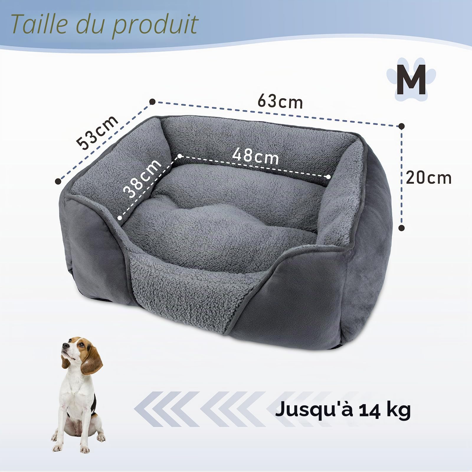 FURTIME Panier pour Chien, Lit Chien Moyen Taille Lavable Duveteux, Antidérapant Coussin Anti-anxiété Doux Confortable Respirant pour Moyen Petit Chiens, 63x53x20cm
