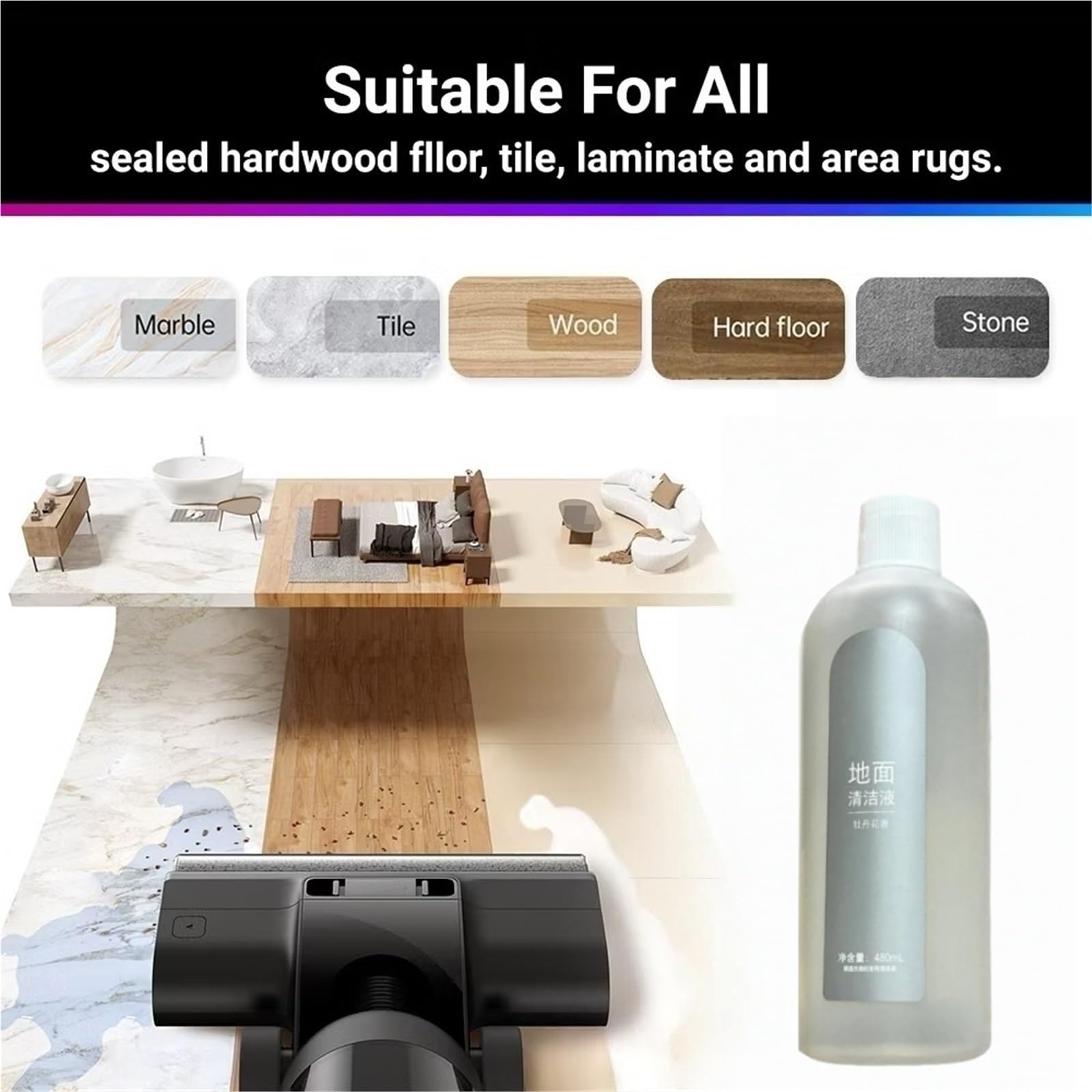 Solución de limpieza multisuperficie for suelos, compatible con Xiaomi Truclean W10 Pro, detergente for fregar suelos.(4 packs)