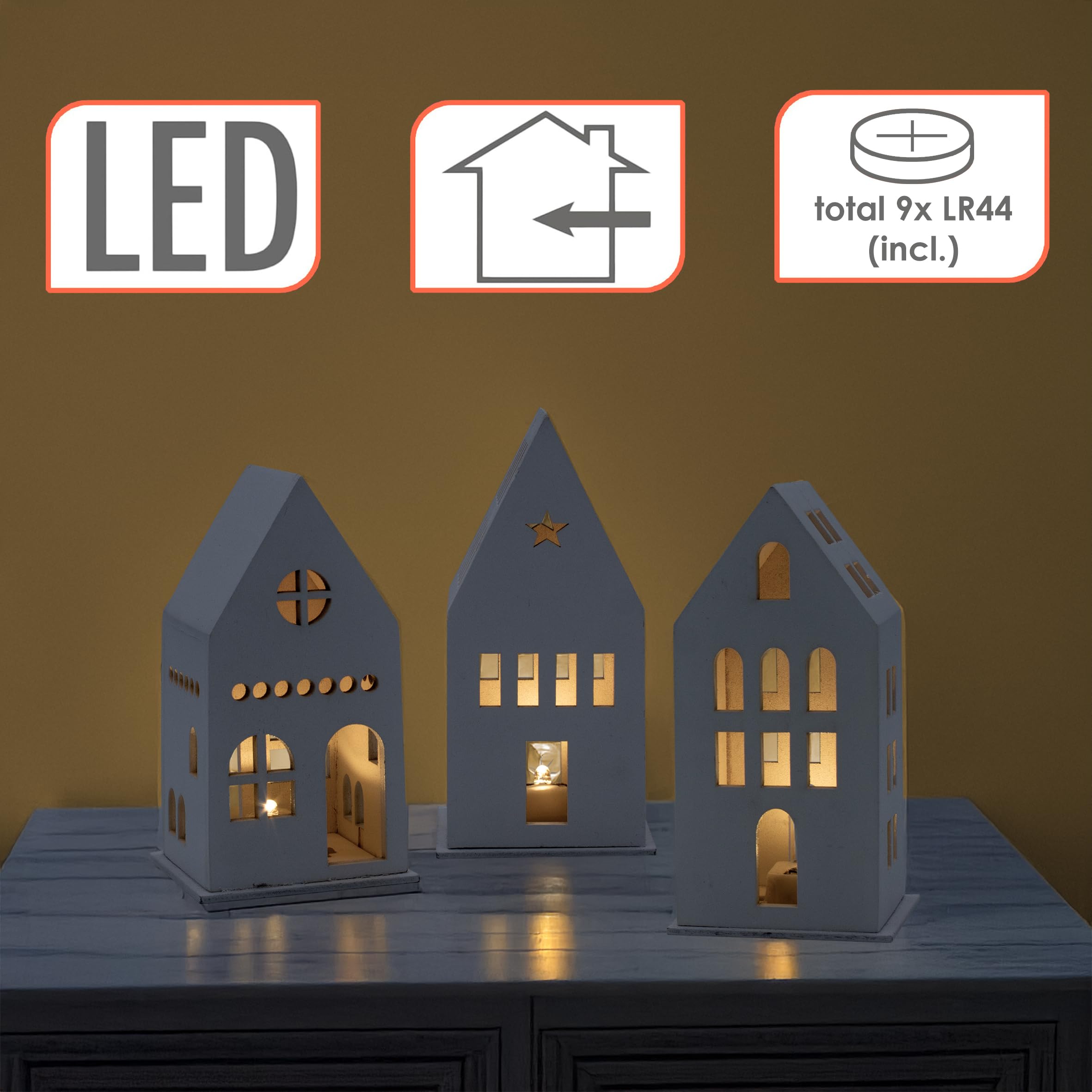 DIY kerstdorp hout - bureaudecoratie met LED-licht, feestelijk