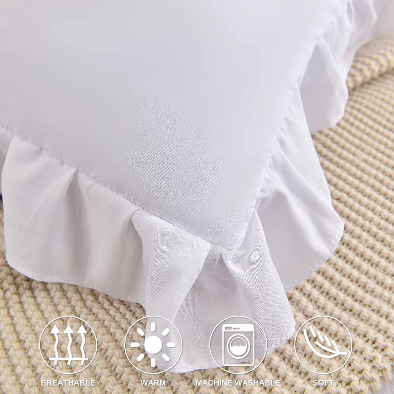 Nanko Body Pillow Case Cover 1 Pack 20x54, White Ruffled Boho Soft Shabby Chic Microfiber Extra Long Decorative Pillow Covers/Pillow Shams, Comfortable Body Pillowcase for Women Men