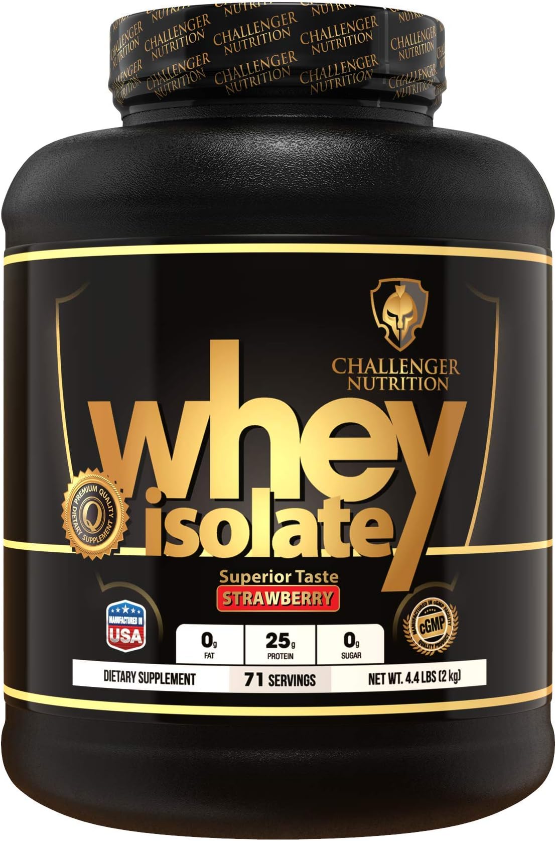 CHALLENGER NUTRITION - Whey Isolate. Strawberry - 4.4 Pounds/LBS. Best Tasting with 25g of Protein per Serving. Absorbed Quickly, Fuels Protein Synthesis