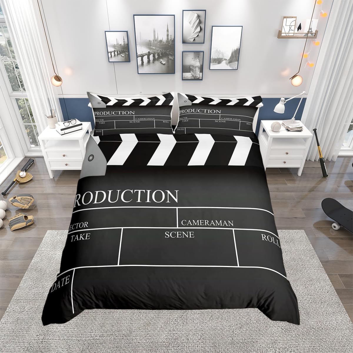 Homemissing Girls Multicolored 13216 Vintage Cinema Ticket Bedding Set For Boys Children Movie Theater Theme Comforter Cover Filmstrip Duvet Cover Bedspread Cover Single Size Bedding Collection 3Pcs