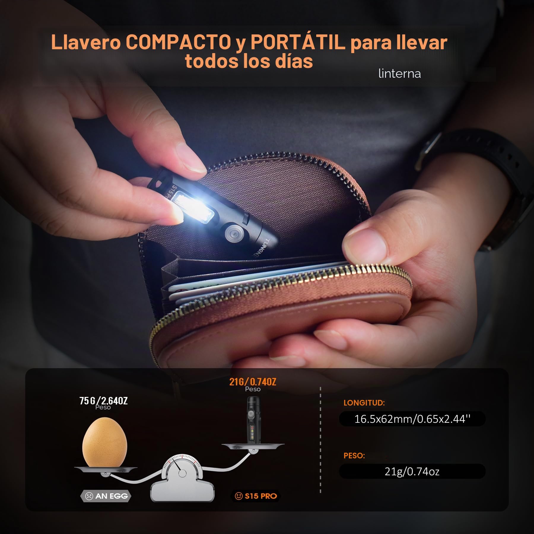 Linterna S15Pro con llavero, linterna de bolsillo EDC de 750 lúmenes altos con clip, mini linterna recargable USB C con imán, adecuada para senderismo, camping, reparación (negro)