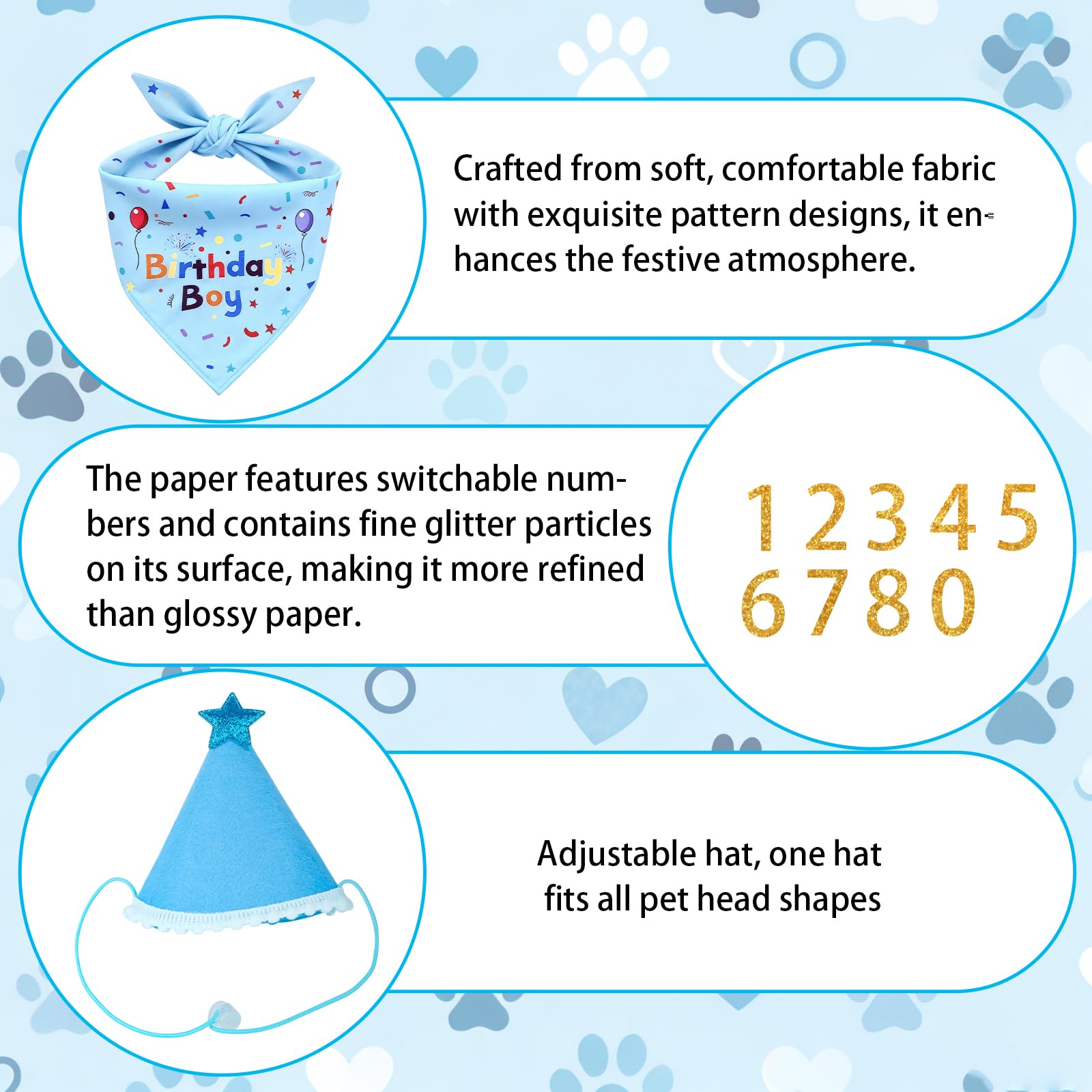 1 Set Decorazioni per Compleanno Cane, Bandana Cane, Sciarpa e Cappellino da Festa per Cani, Bavaglino per Cani per Compleanno, Accessori per Cappello di Compleannos (blu)