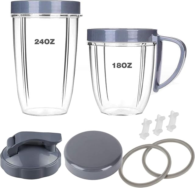 Blender Replacement Parts, 18oz/24oz Cups with Lip Ring, Flip-Top to-Go Lid,Stay Fresh Resealable Lids,Gaskets & Shock Pad Compatible with Nutribullet 600W 900W