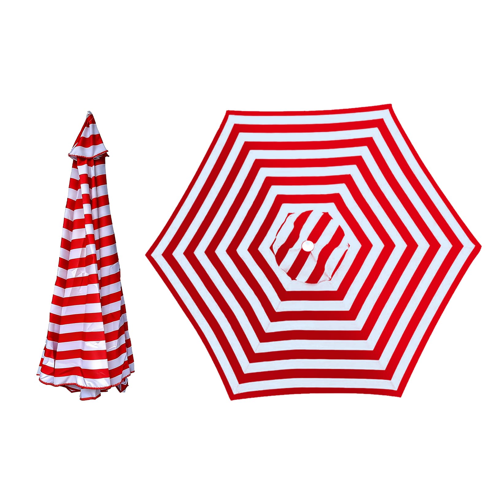 Aartner Replacement Parasol Fabric Cover, 2m 6 Ribs Parasol Replacement Canopy Cover, Anti-Ultraviolet Patio Waterproof Patio Cloth Cover for Garden Umbrella (Red stripes)