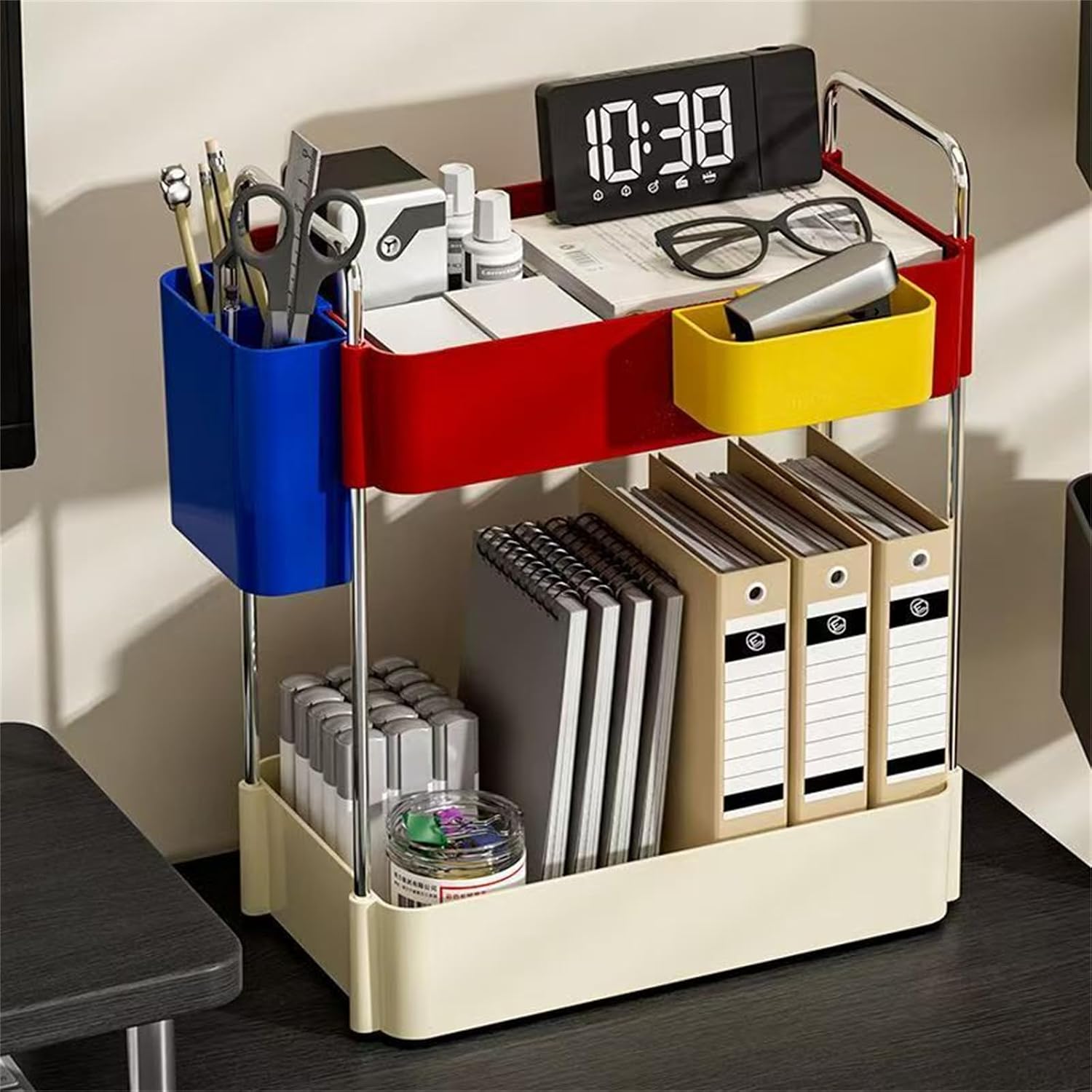 Desktop Organizer,Desk Bookshelf,Pen Organizer,Pen Holder for School, Office, Art Supply with 2-Tier Storage, Removable Hanging Baskets,10.6 x 4.7 x 10.2 inches (2 floors)