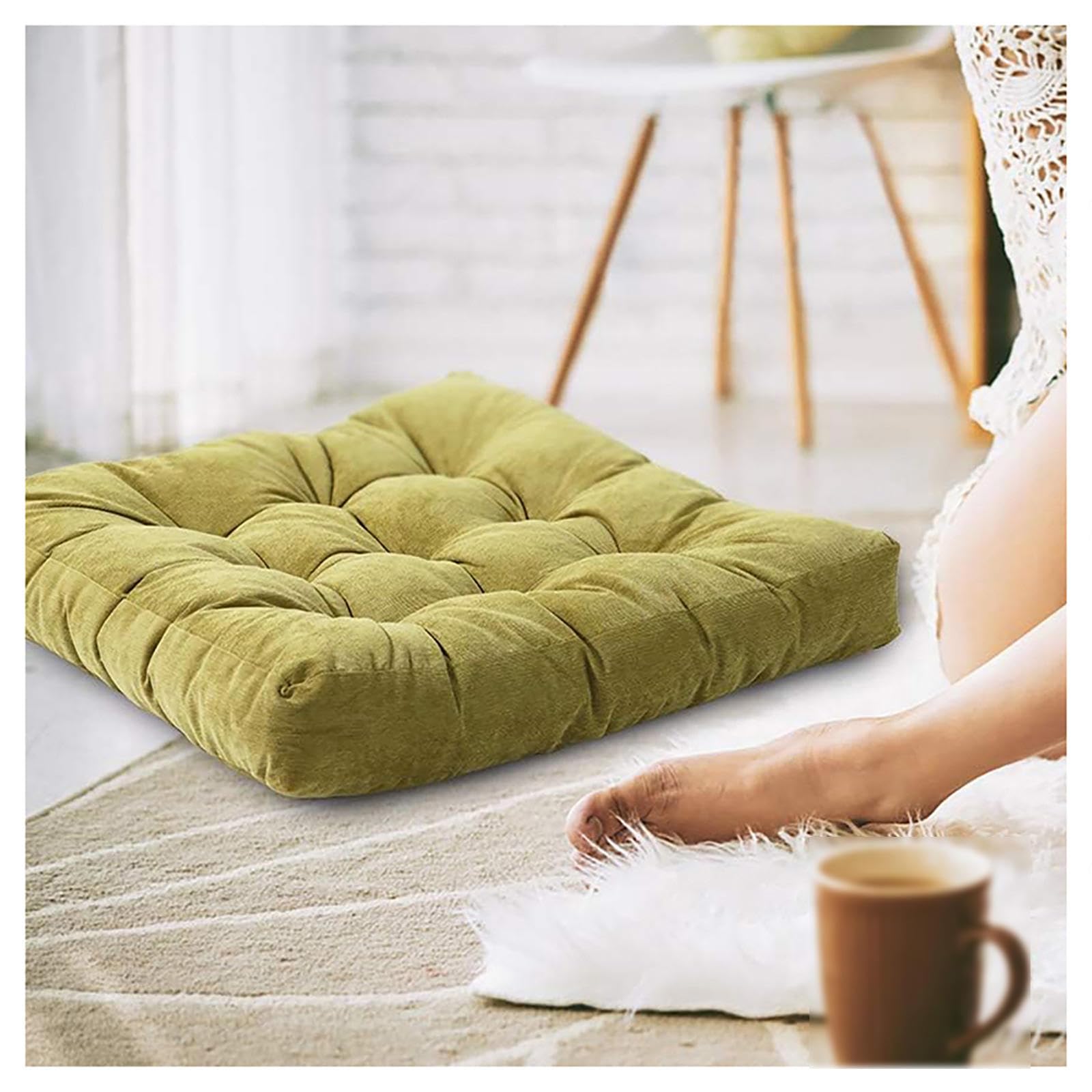 RRRYYYZZ Dining Chair Cushions Outdoor Floor Cushion 22 * 22 * 4in Corduroy Fabric Floor Pillows for Sitting for Dining Chair Garden Kitchen,Green