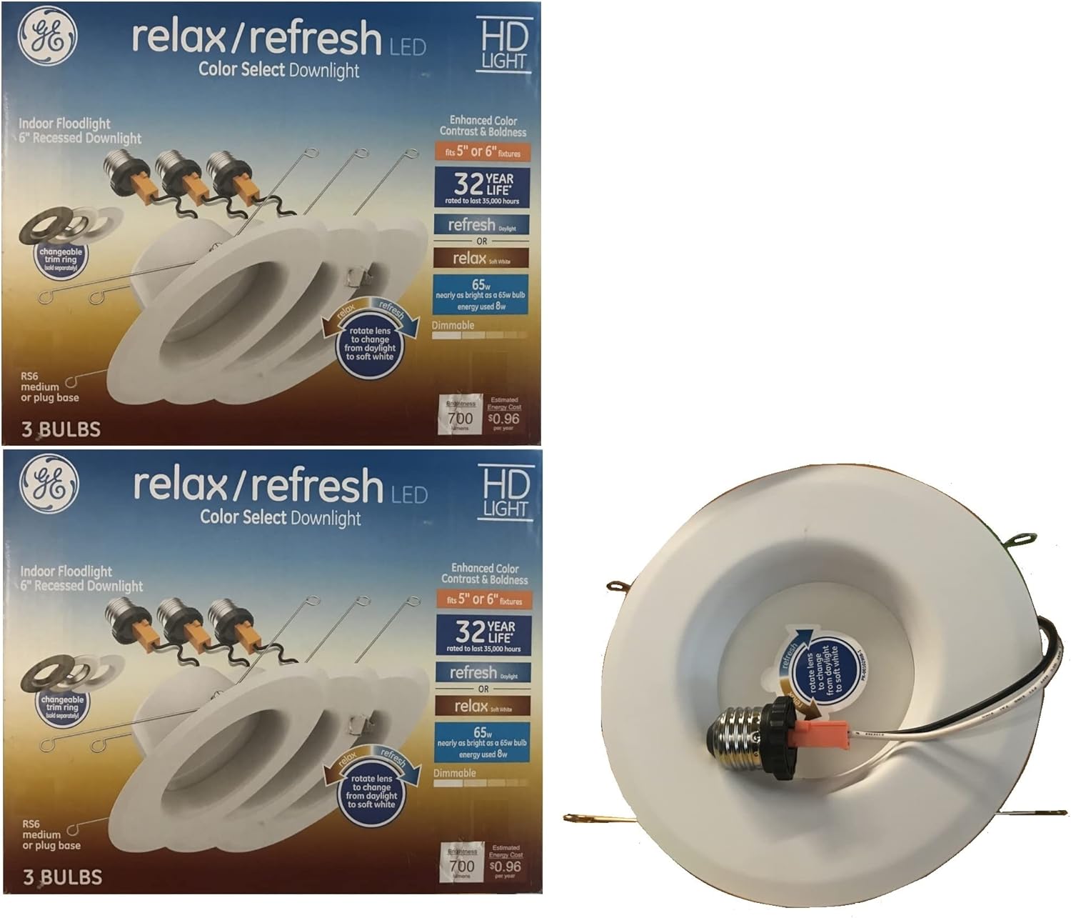 GE Relax/Refresh White 5-in or 6-in Color Select Round Dimmable LED Recessed Downlight (6-Pack)